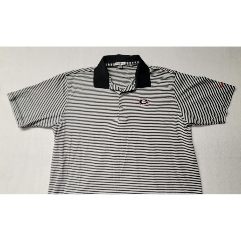 Peter Millar Polo Men XL Black Sea Island UGA Crown Sport Striped Golf Shirt
